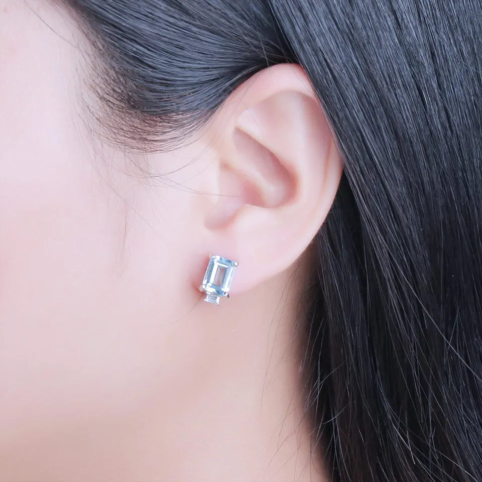 925 Sterling Silver Jewelry Sets for Women Gemstone Sky Blue Topaz Ring Clip Earrings Female Wedding Engagement Jewelry