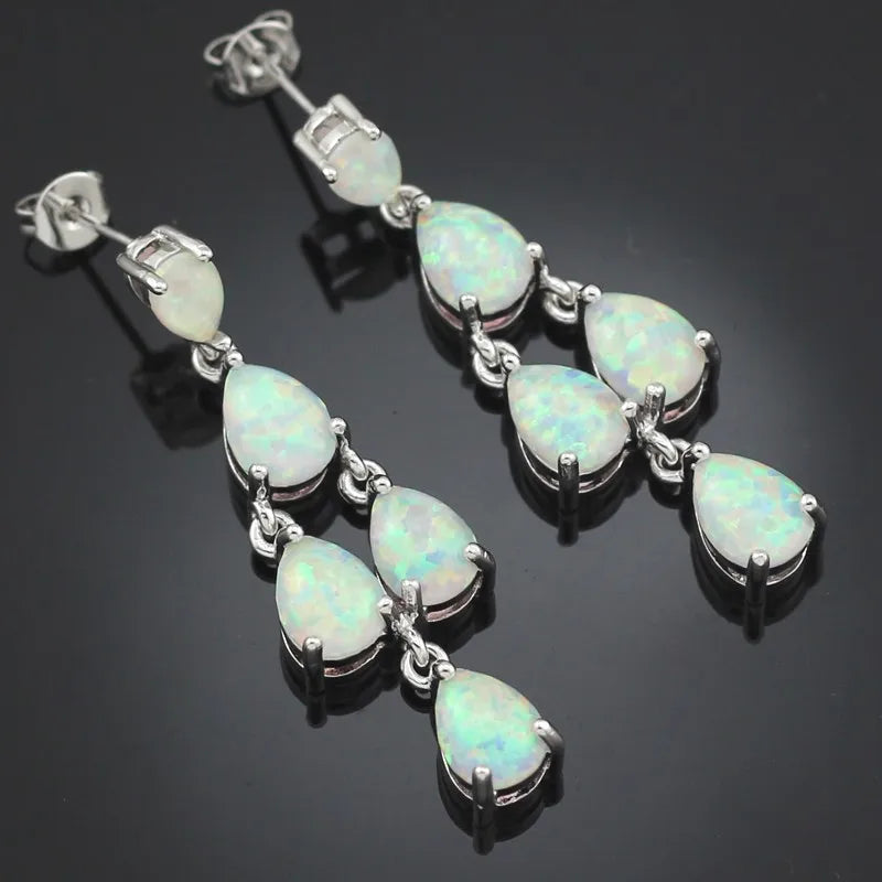 Hawaii Ocean Wave Blue Opal Brass Pendant Earrings Trendy Christian Dainty Drop-Shaped Beach Gift Jewelry