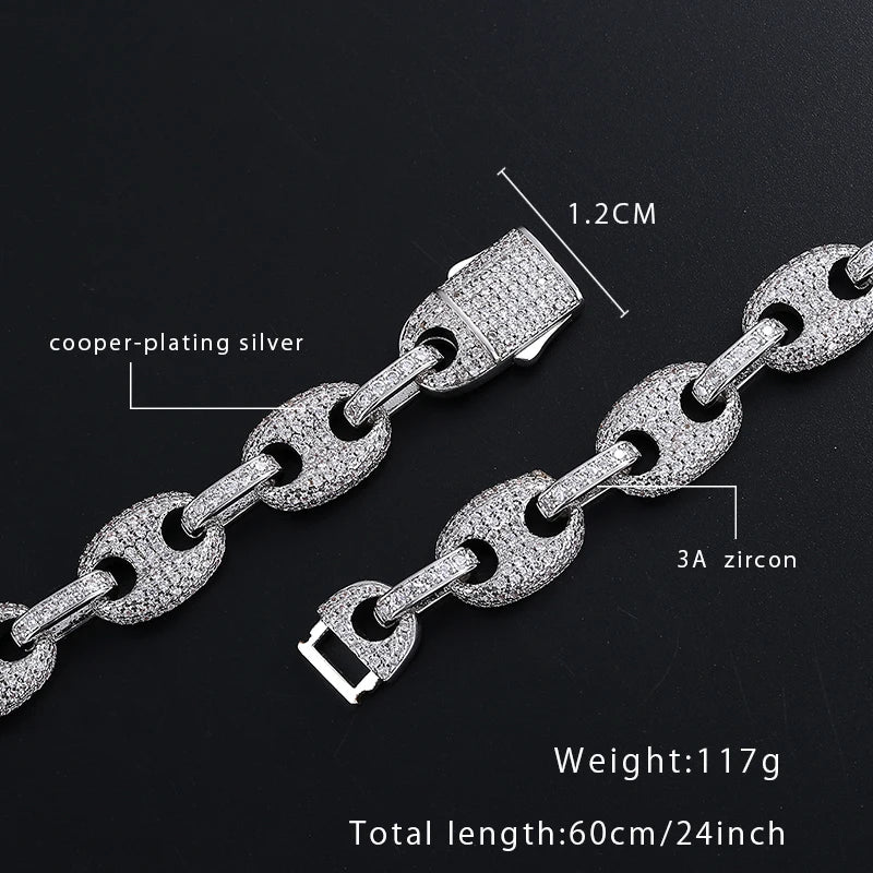 Wholesale Hip Hop Brass Jewelry Miami Cuban Chain Men's Necklace Bracelet Shiny Zircon Ice Out Jewelry Set Gift Wedding