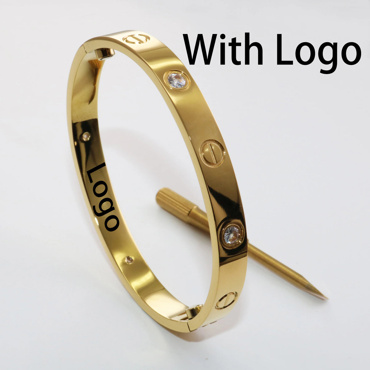 S&S Fashion Zircon Brand Screwdriver Screw Love 316L Stainless Steel 18K Gold Plated Bangle Bracelets for Women and Men