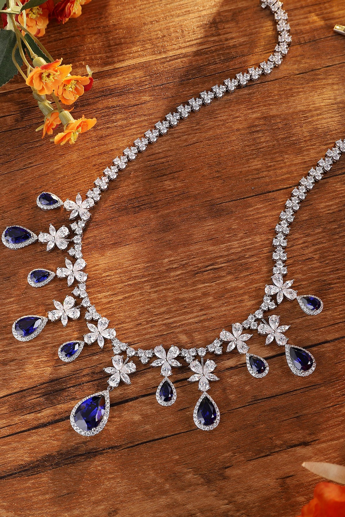 Gemfiori Luxury Design Lab Grown Sapphire Jewelry S925 Rhodium Plated Women Gemstone Party Engagement Necklace Customized Gold Acceptable