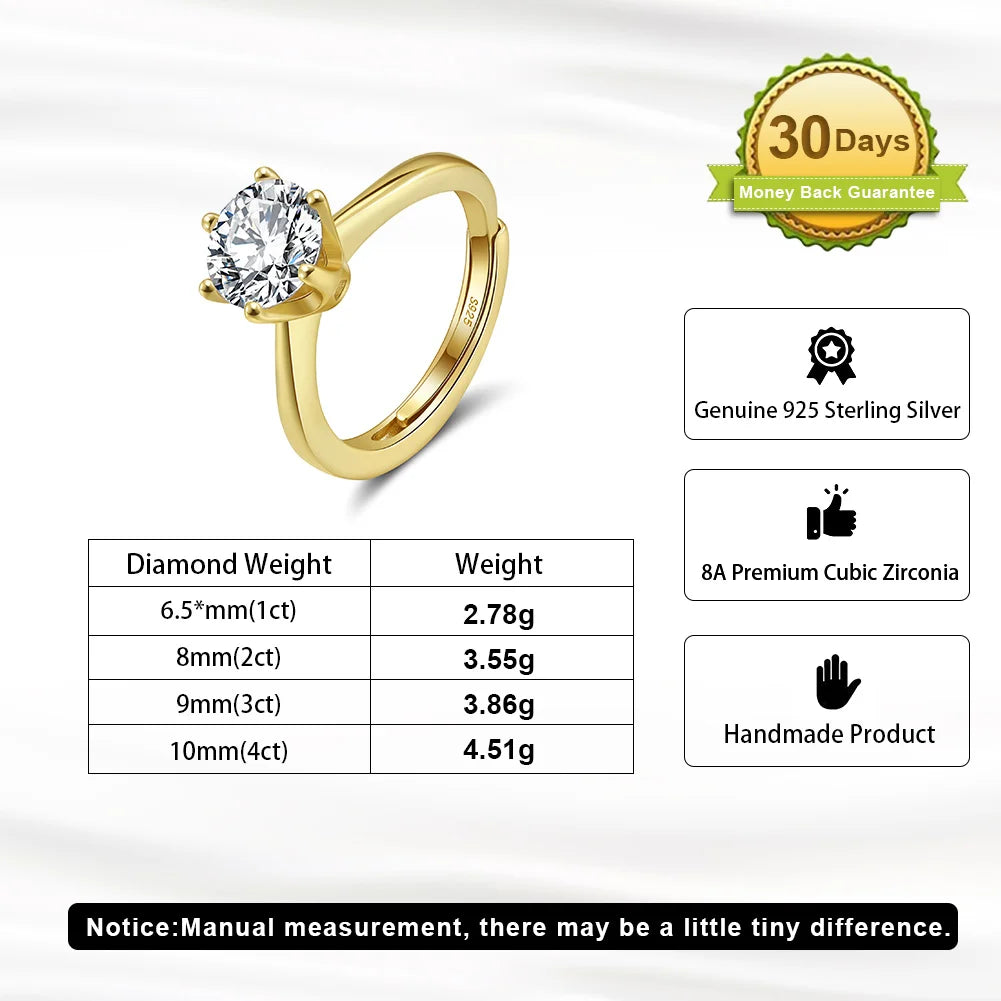 RINNTIN LZE07 SLZN23 LZR36 Classic Six-Claw Setting 8A Shinny Cubic Zirconia Necklace Ring Earring 925 Silver Jewelry Set