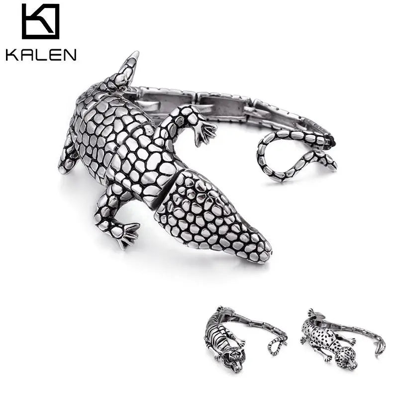 KALEN Hip Hop Crocodile Tiger Leopard High Quality Stainless Steel Bracelet for Men KB104111-BD