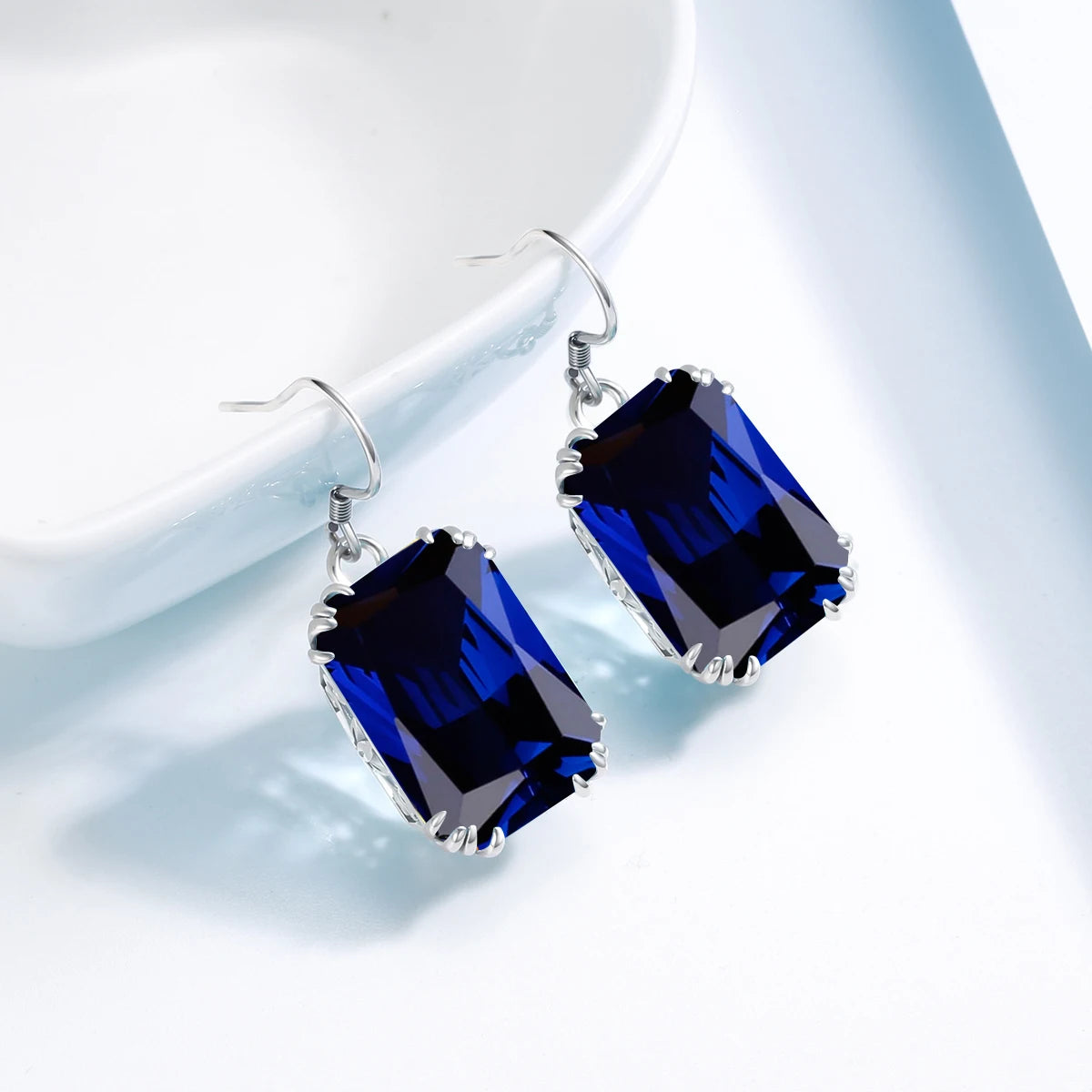 ArtistA Sapphire Blue Stone Zircon Crystal Sterling Silver Jewelry Sets for Women Retro Crown Ring Pendant Earring for Party Engagement
