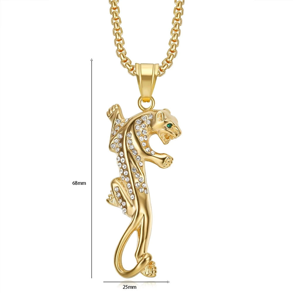 Hip Hop Animal Leopards Stainless Steel Pvd Gold Plated Pendant Jewelry Fine Fashion Jewelry Necklace for Men Women Wholesale