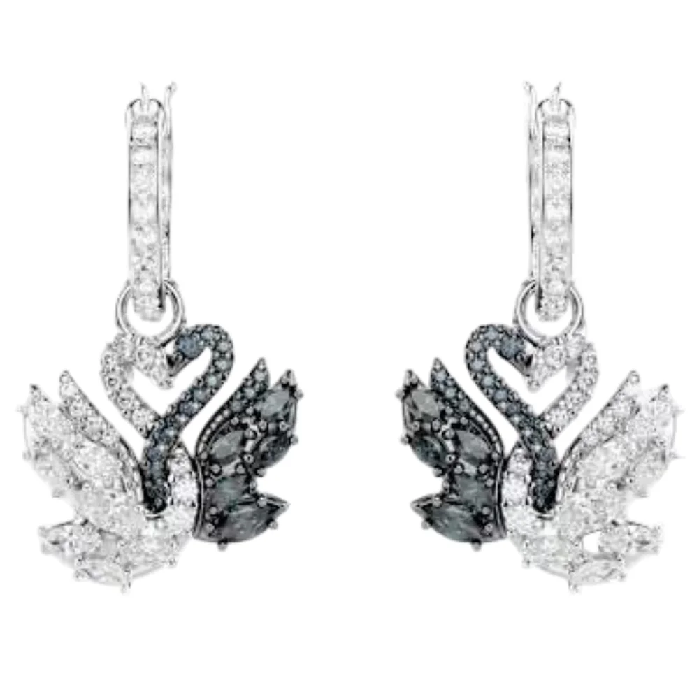 S&S Fashion Women Jewelry Earrings Collection, Twist Crystal Stud, Black Swan Dangle Earrings for Daily Occasions