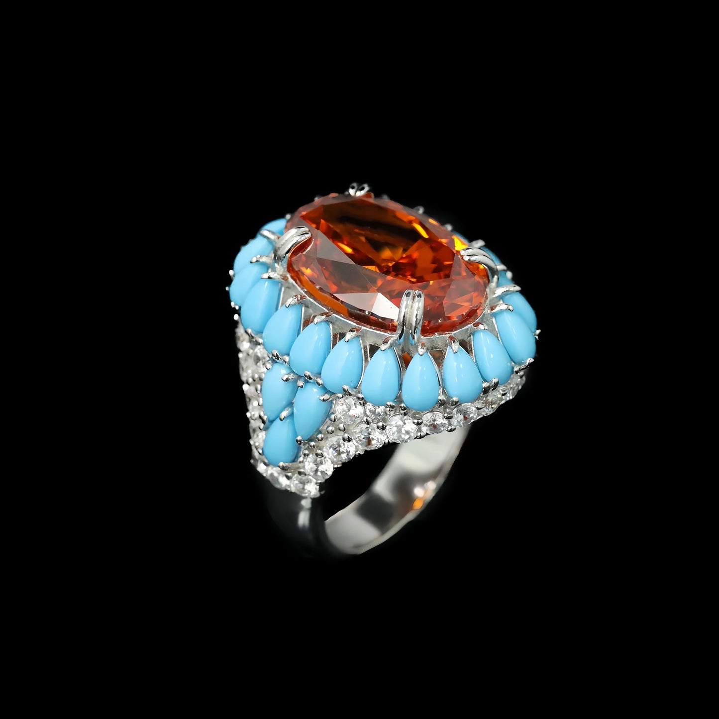 MUSHAN Jewelry Factory 925 Silver Jewelry Engagement Blue Turquoise Ring S 925 Sterling Silver Orange High Carbon Diamond Rings