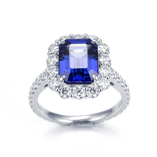 MSR-1394 925 Silver 9k 14K Gold Wedding Engagement Ring 8*10mm Emerald Cut Lab Grown Sapphire Ring