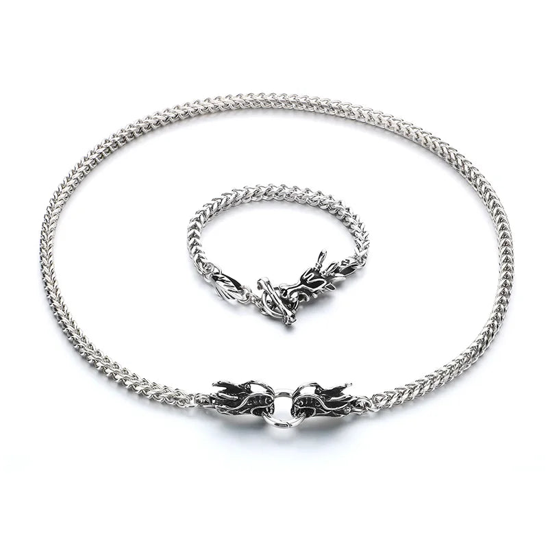 REBEL Punk Fashion Stainless Steel Bracelet Dragon Head Chain Men Bracelet Necklace