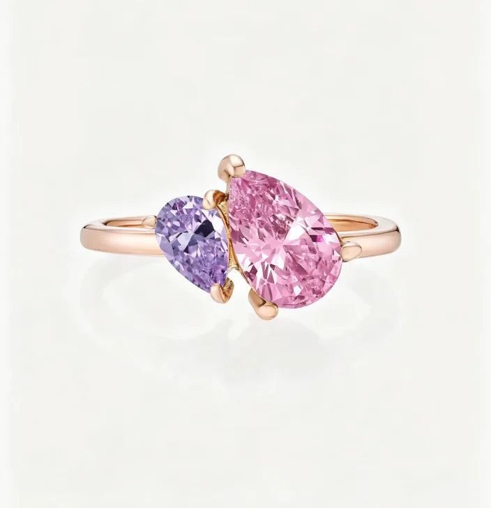 Birthstone Ring for Women Zirconia Toi Et Moi Ring 12 Colors Waterproof Skin-Friendly Gold Plated Steel Custom Anniversary Gift