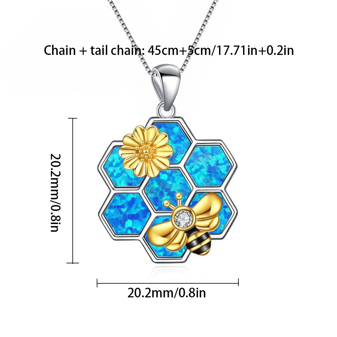 Honeycomb Bee & Flower Pendant Necklace Aobao Whimsical Fashion Jewelry for Daily Wear
