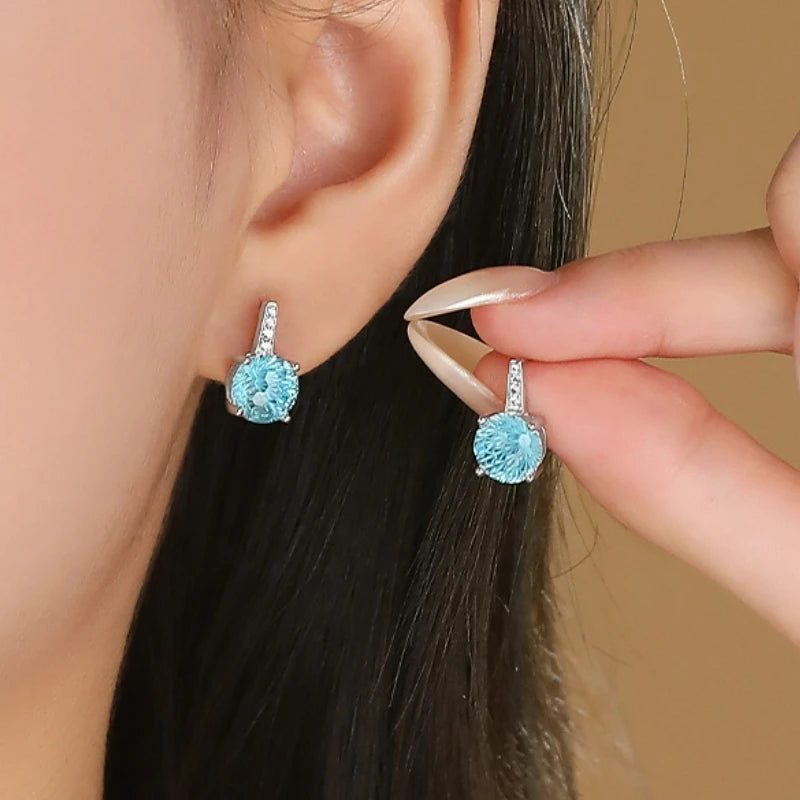 S&S Aqua Blue Zircon 925 Silver Jewellery Set | Fireworks Cut Rhodium Plated Ring, Necklace & Earrings | S&S Collection
