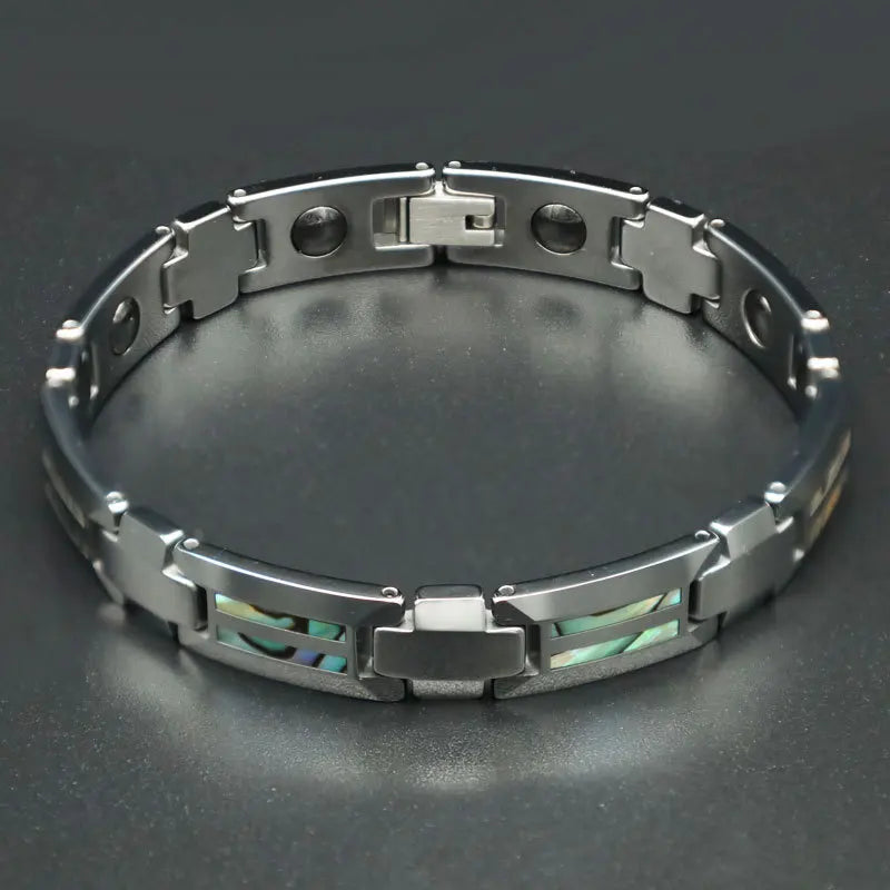 Fashion Men's Tungsten Carbide Magnetic Chain & Link Bracelet with Geometric Wood Inlay-Trendy Anniversary Gift