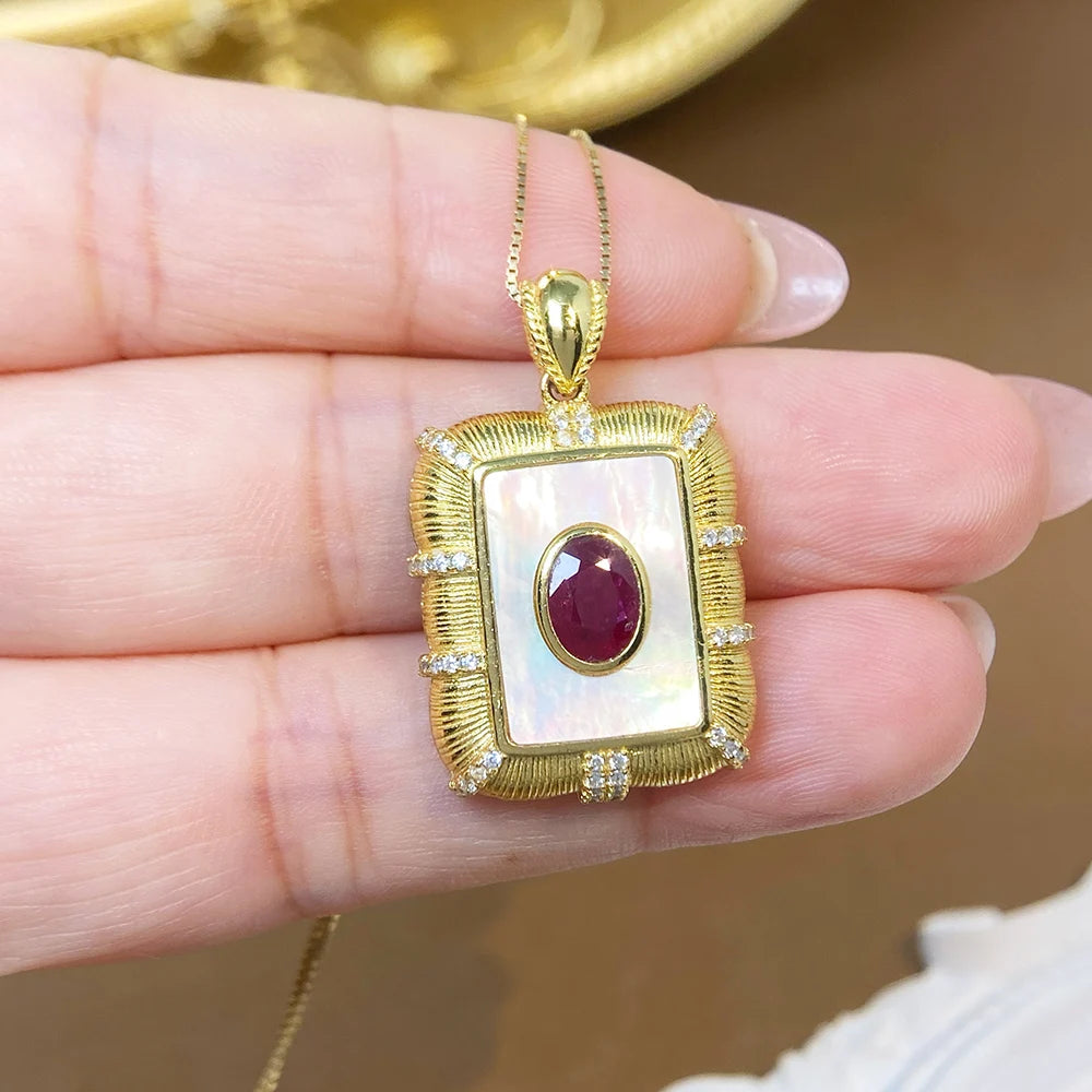 Gioiellieri Natural Ruby Pendant 925 Sterling Silver Gold Plated Setting High Quality Precious Red Gemstone Fashion Jewelry Gift