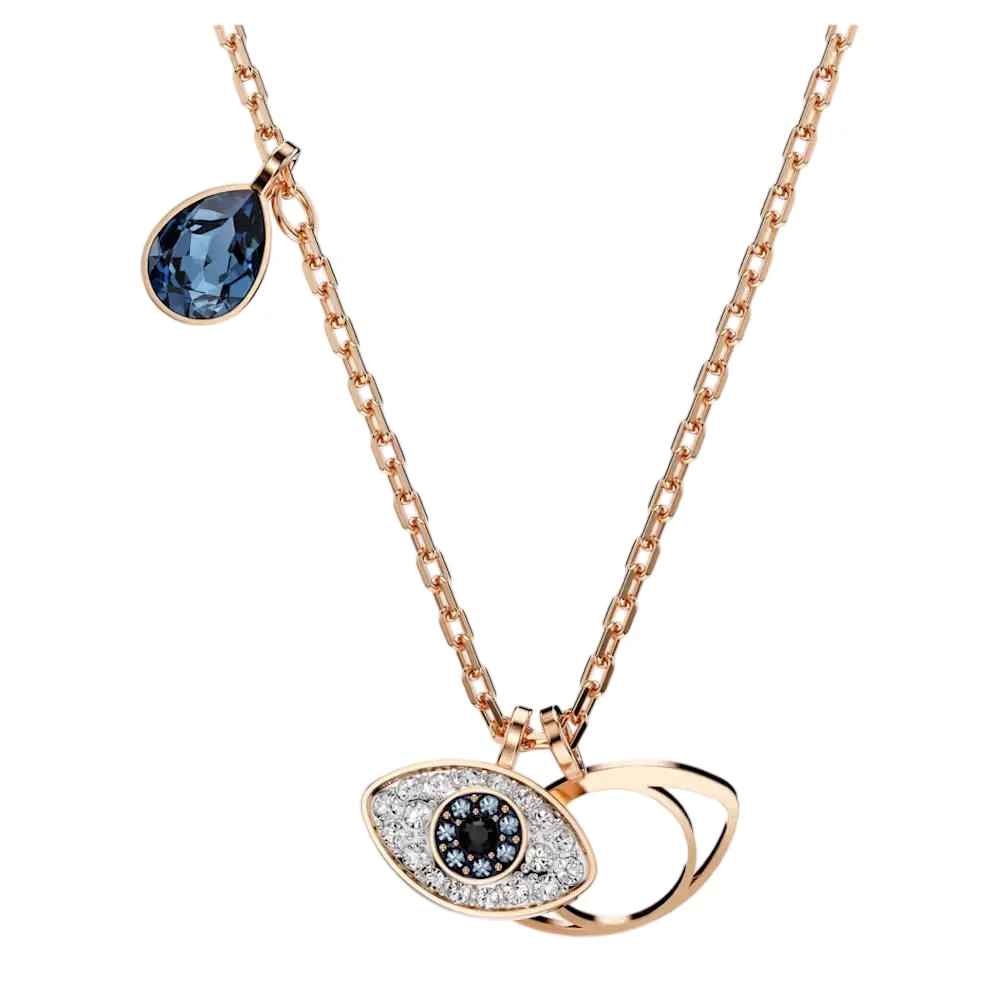 S&S Dainty Sparkling Blue Crystal Eye Necklace, Multitone Metal Layered Eye Charm Pendant Daily Ladies Fashion Jewelry