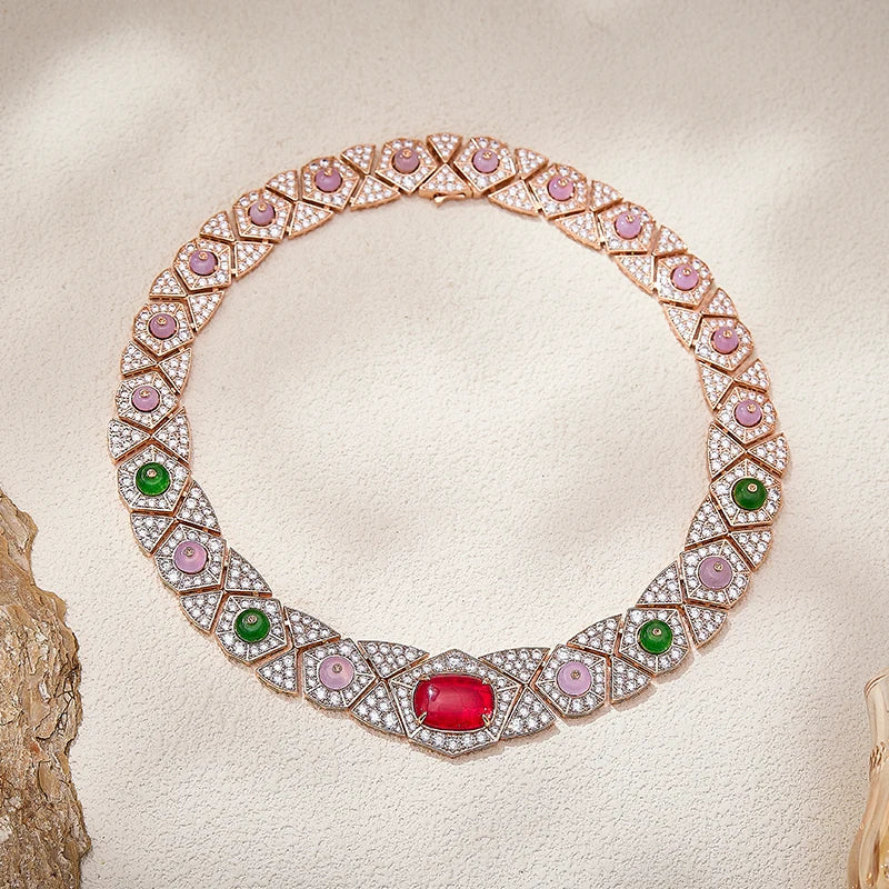 Autumn and Winter Banquet Women's Necklace Earrings Unique Personality Colorful Diamonds and Geometric Shapes Jewelry Set