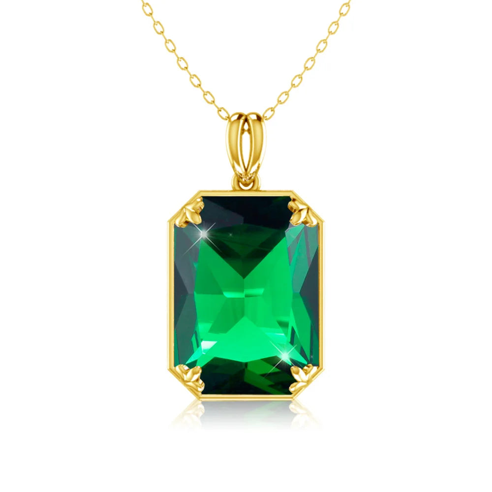 REDheart Classic British Court Jewelry Cocktail Party 925 Sterling Silver Plated 18K Gold Emerald Sapphire Pendant Necklace