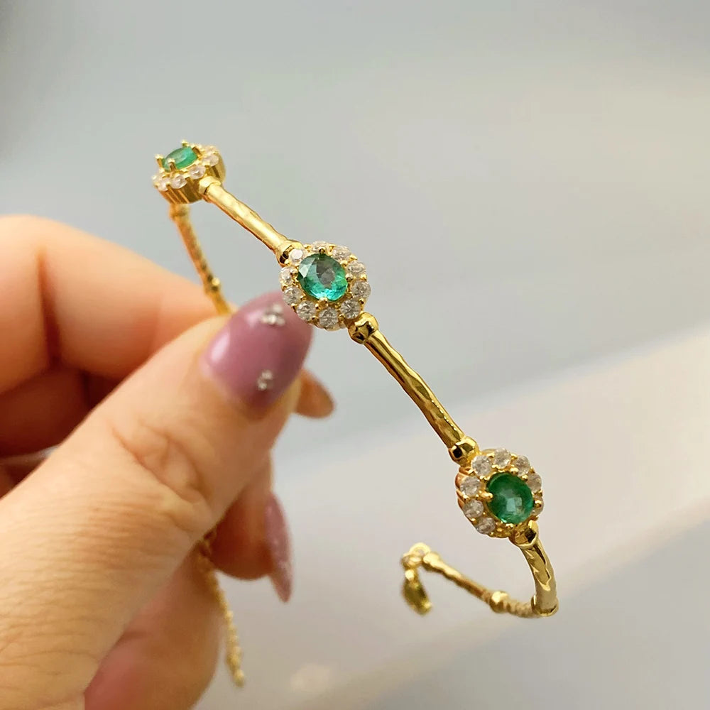 Gioiellieri Natural Emerald Bracelet with S925 Sterling Silver for Women Elegant Green Gemstone Jewelry May Birthstone Healing Fine Gift