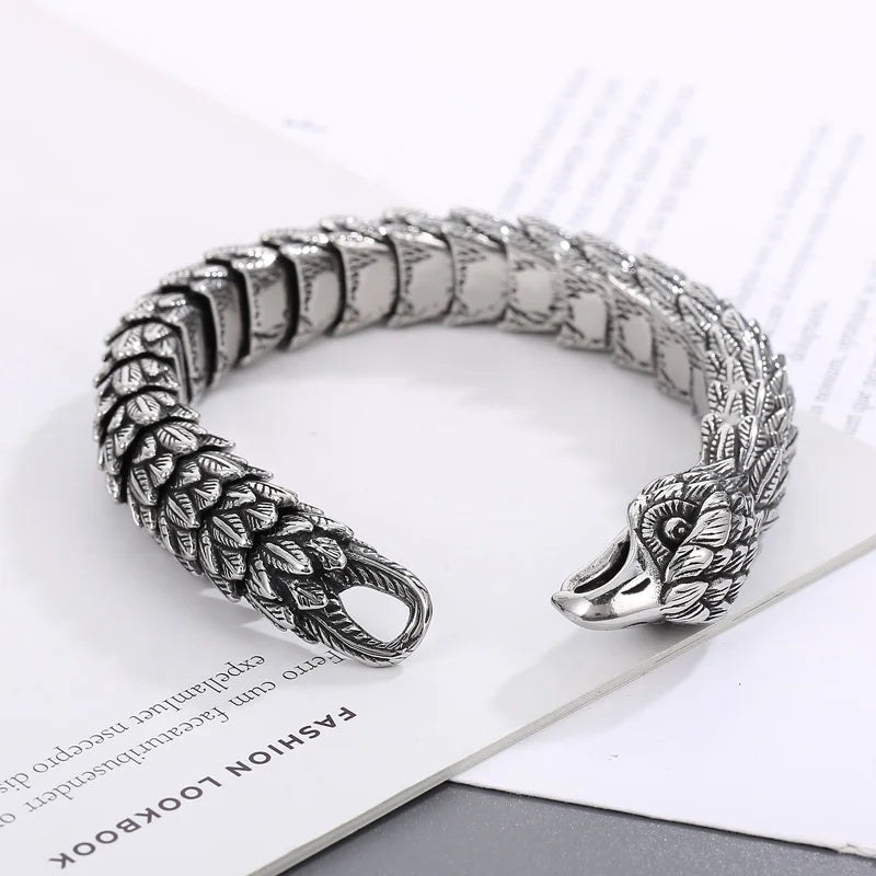 REBEL 220mm Men Punk Oxidized Black/Silver Stainless Steel Links Bracelet With Hawk Head Clasp
