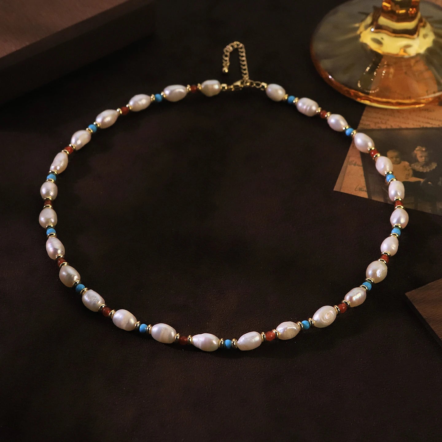 Natural Freshwater Pearl Turquoise Coral Beaded Necklace for Women Daily Party Wedding Vacation Dainty Necklace Bohemian Jewelry