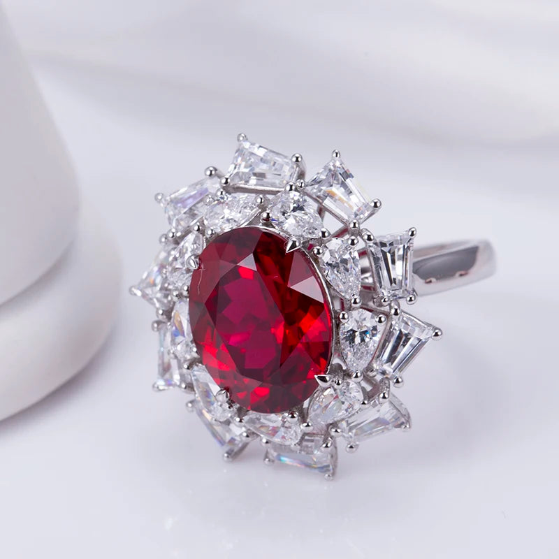 Messi Jewelry  MSR-954 Lab Created Ruby  S925 Oval Ring New Romantic Fashion Design Engagement Ring Wedding Band Classic Gift