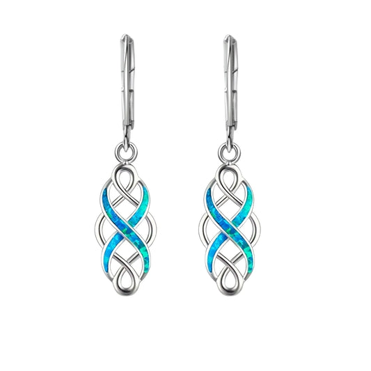 Blue Opal Infinity Earrings | Silver Twisted Design Drop Jewelry