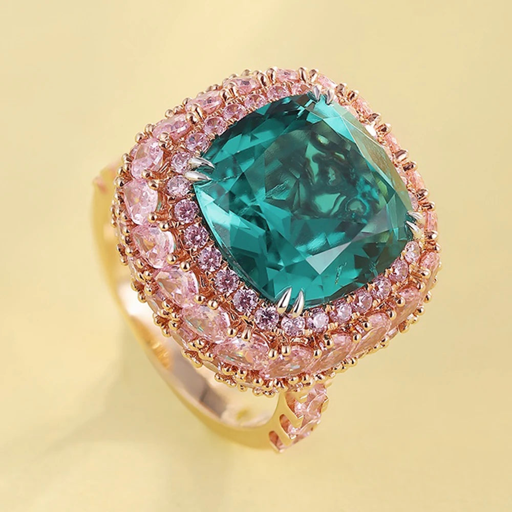 Gemfiori Custom Engagement Jewelry Lab Created Gemstone 9K 10K 14K 18K Solid Gold Women Ring Cushion Cut Lab Grown Emeral Ring