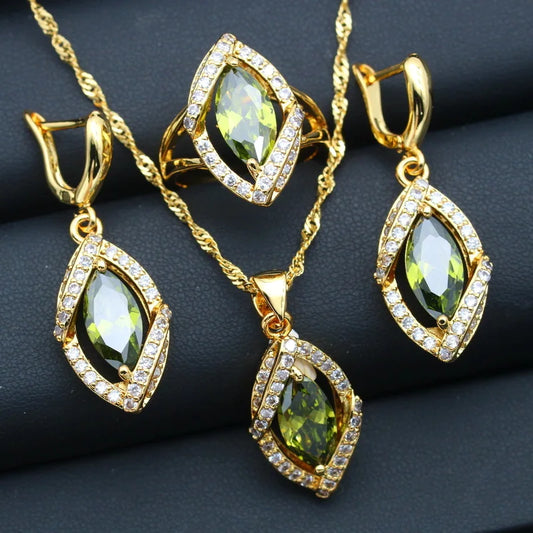 AAA Custom Wholesale Women's Wedding Jewelry Set Gold-Plated Zircon Pendant Earrings Ring Necklace for Engagement Occasions