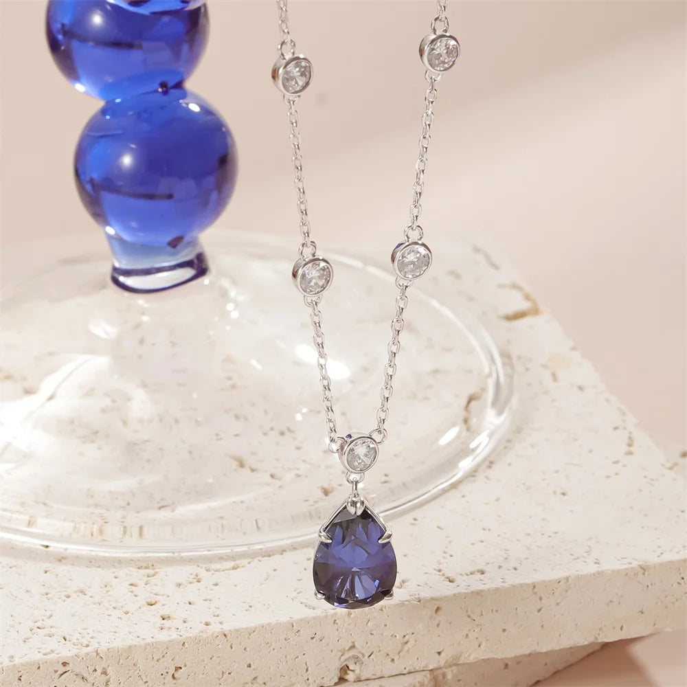 ArtistA Abiding Delicate 925 Sterling Silver Bubble Bead Decoration Lab Grown Sapphire Charm Pendant Necklace Link