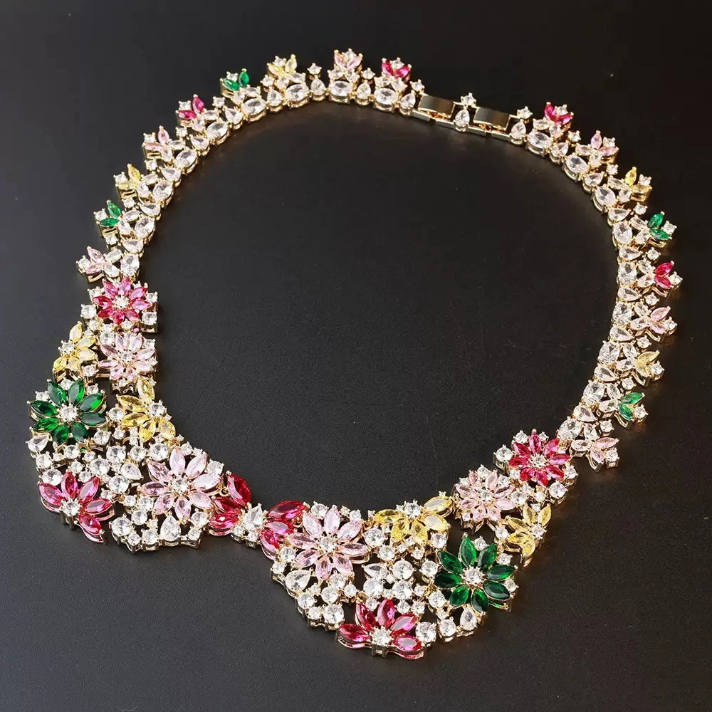 Bella Viva Vintage Elegant Luxury Floral Cubic Zirconia Necklace & Earring Set, Women's Jewelry for Bride, Dinner Dress & Party