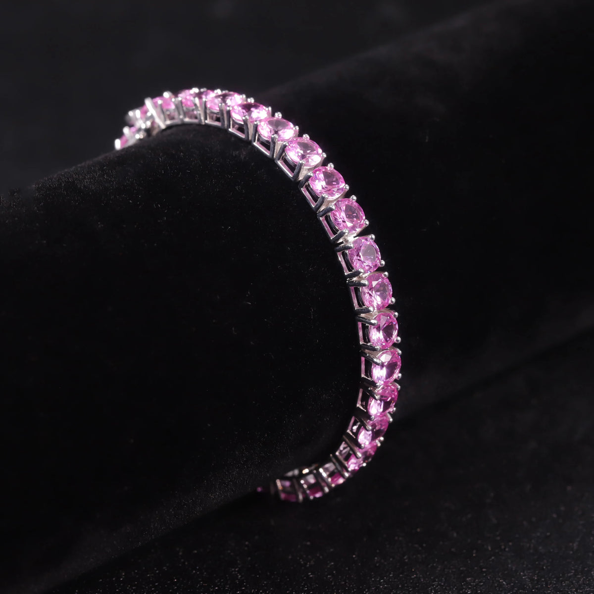 ArtistA Glamorous Women Bracelet Prong Setting 925 Silver Hip Hop 3mm Medium Pink Lab Grown Sapphire Tennis Chain Bracelets