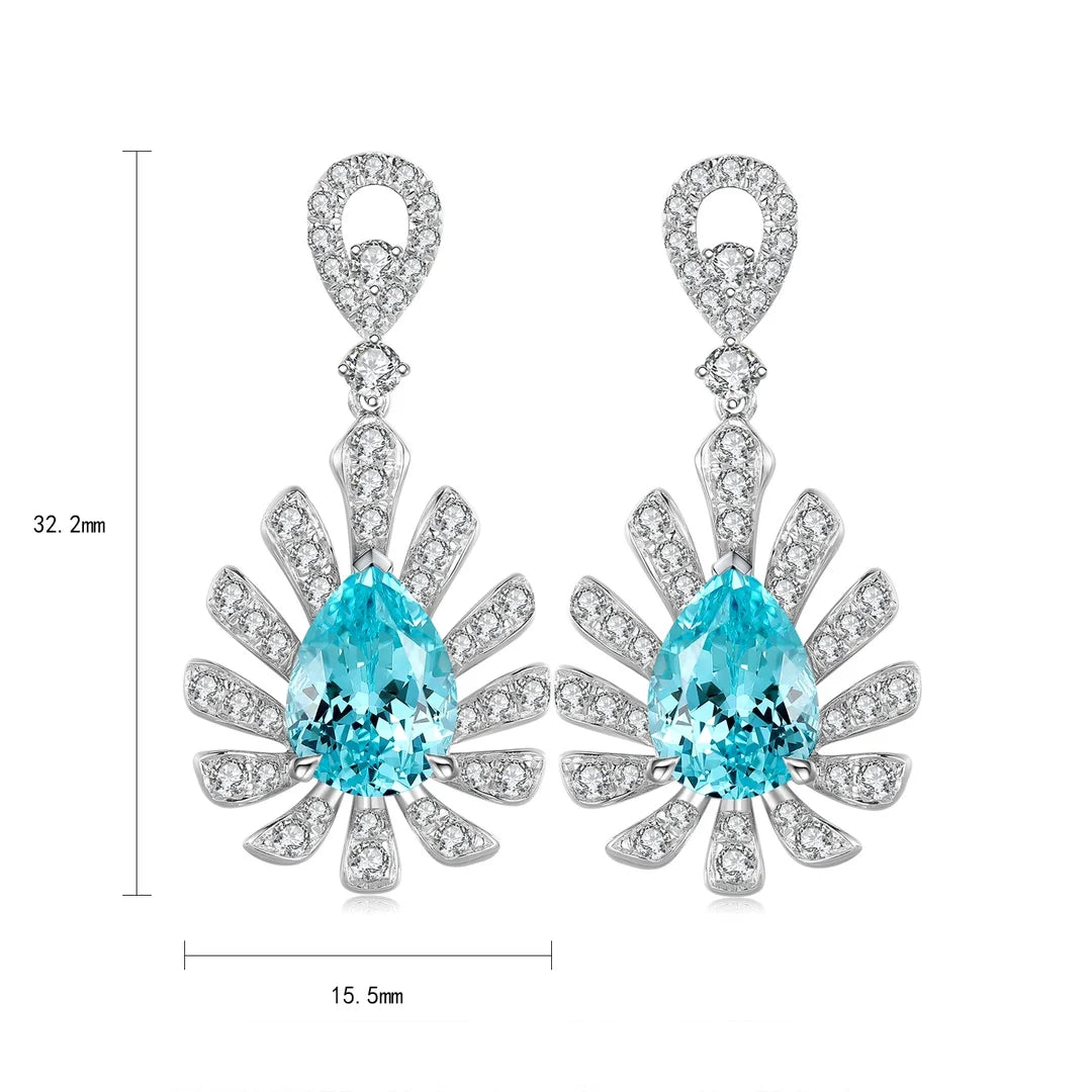 Gemfiori New in Vintage 925 Silver Earrings Lab Grown Paraiba Yag Drop Earrings for Women Fine Jewelry Wedding Gift for Her