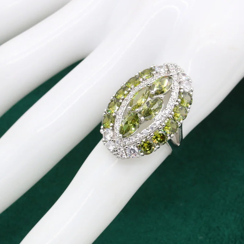 XOTICA Women's Sterling Silver 925 Wedding Jewelry Set Including Bracelet Earrings Pendant Ring Green Peridot Zircon for Party Gift