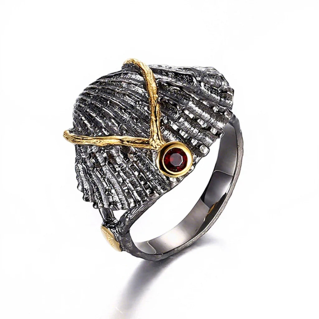 Handmade Women Garnet Shell Design 925 Sterling Silver Finger Rings