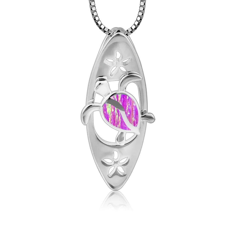 European American Fashion Blue Opal Necklace Surfboard Turtle Pendant Women's Trendy Jewelry Wholesale