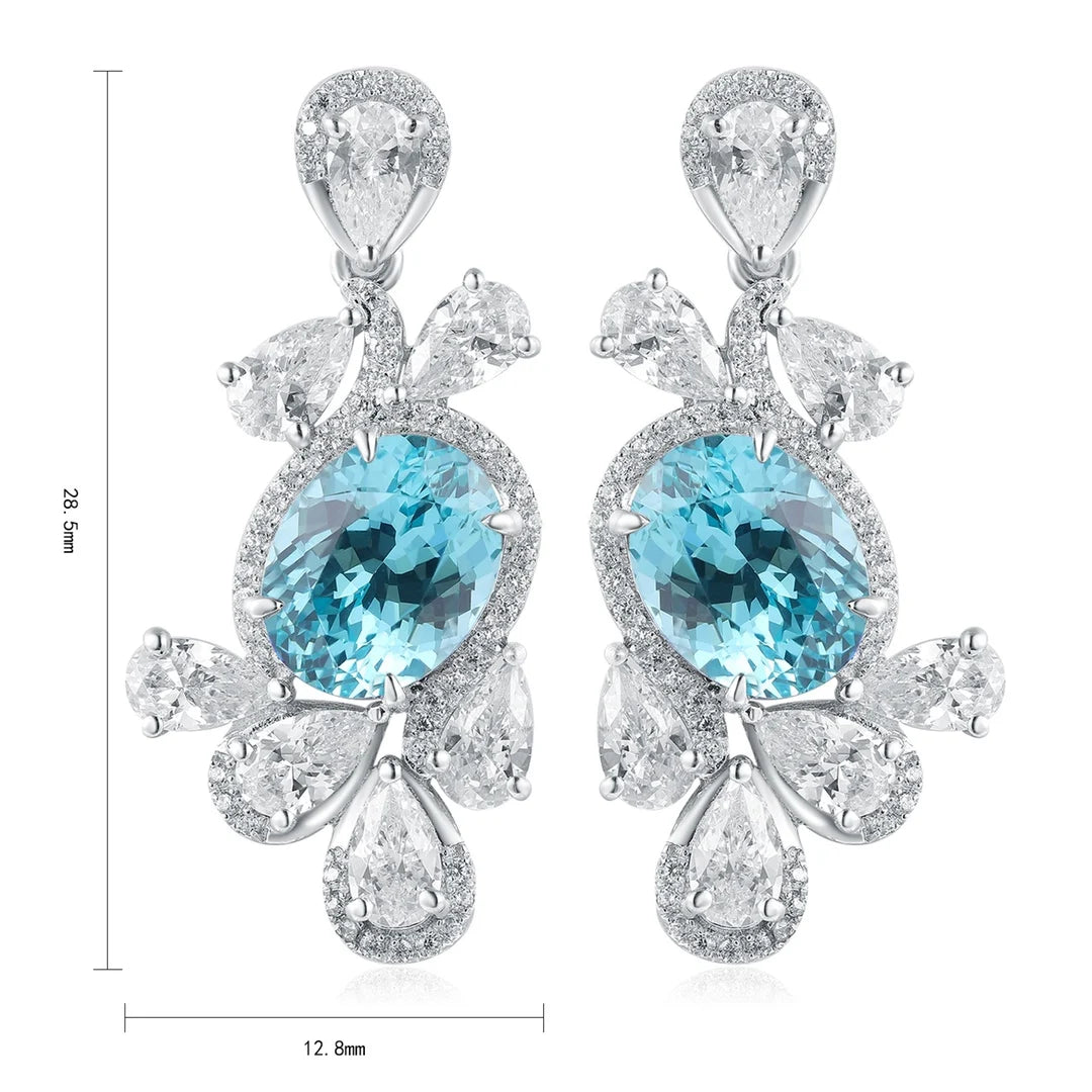 Gemfiori Vintage 925 Sterling Silver Drop Earrings Rhodium Emerald Cut Lab Grown Gemstones Women's Ready Ship Wedding Gift Claw Setting
