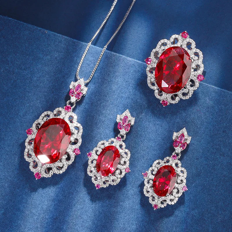High Grade Eco-friendly Copper Silver Plated Oval Cut 13*18MM Cubic Zirconia Elegant Diamond 3 Piece Jewelry Set