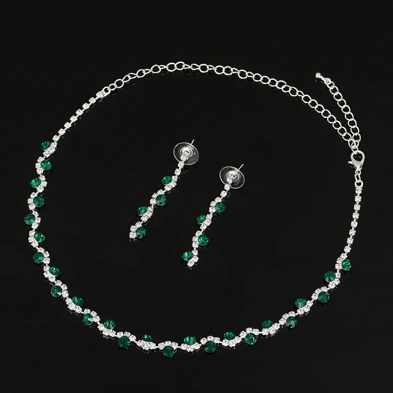 Fashion the Latest Bridal Jewelry Set Rhinestone Necklace Earrings Set Famous Designer Jewelry Set