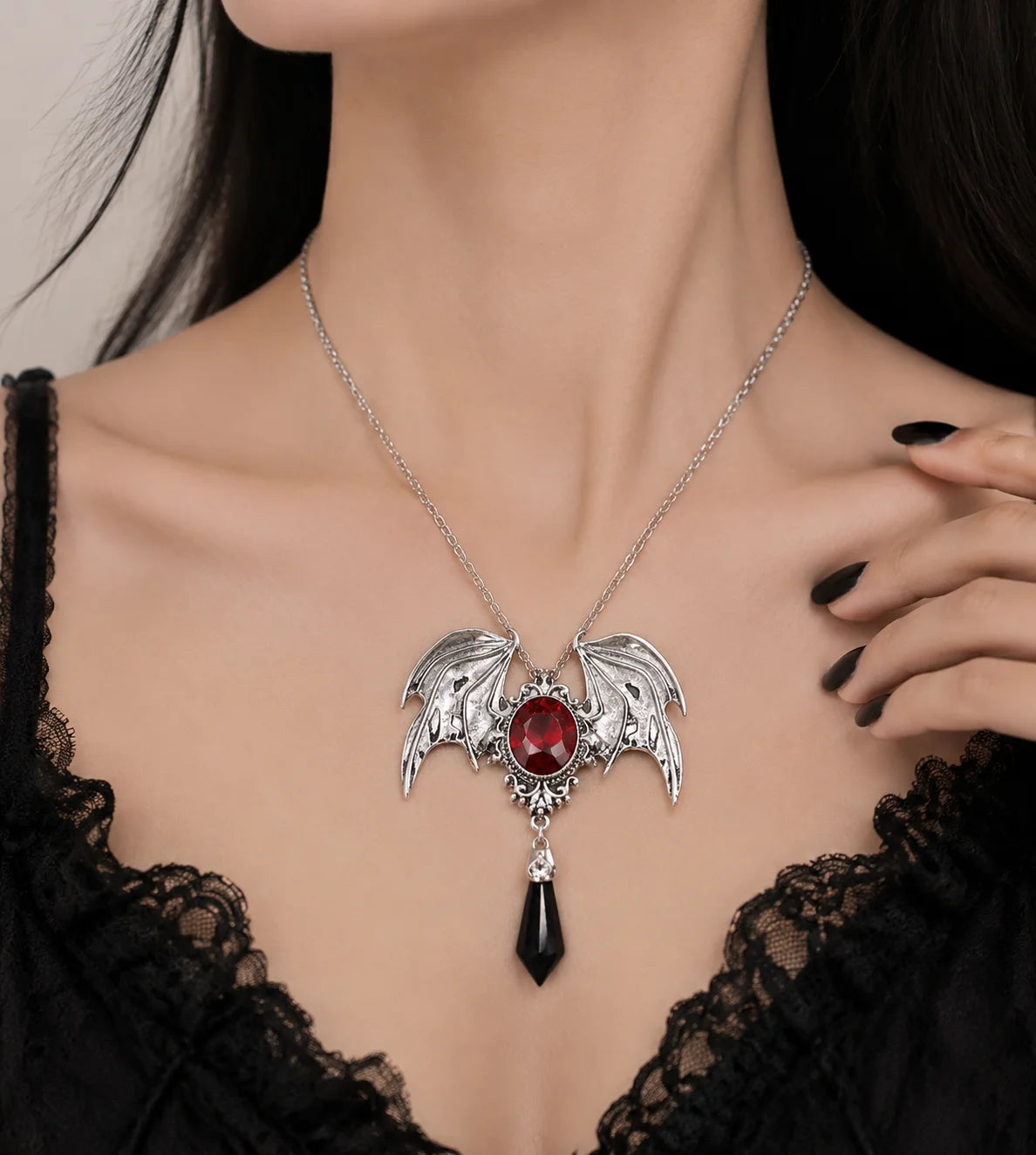 S&S Gothic Bat Wing Gem Pendant Necklace – Collection