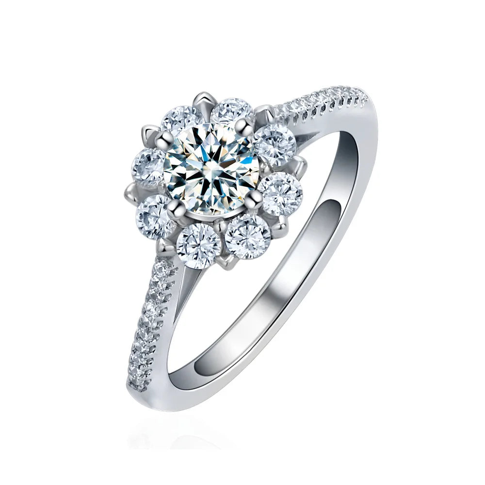 9 S925 Silver Destiny Snowflake 0.5ct Sapphire VVS GRA Moissanite Stud Earrings Necklace Rings Diamond Jewelry Set for Women
