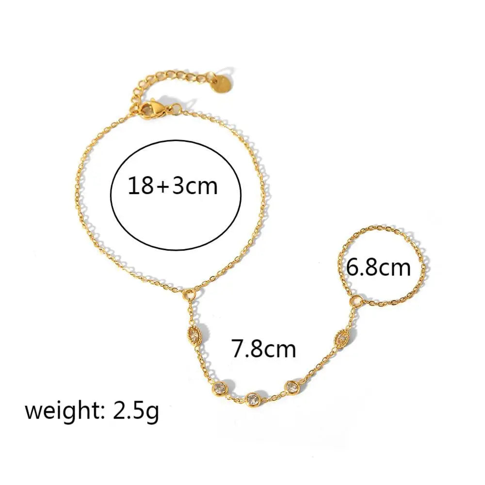 S&S Diamond-Studded Geometric Finger Chain Ring | Stainless Steel | S&S