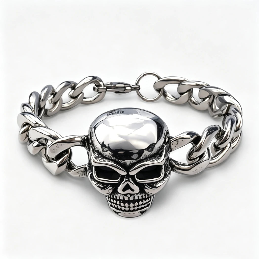 Vintage Men's Stainless Steel Bracelet Gothic Skull Celtic Knot Cross Cuban Chain Woven Braid Street Style Jewelry Gift