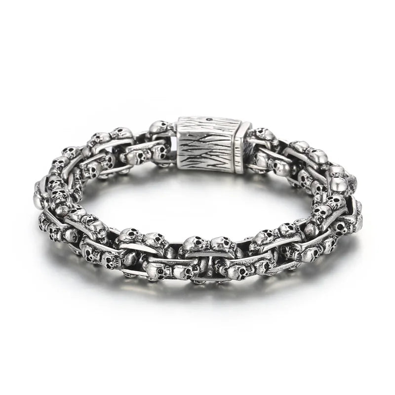 KALEN 230mm Men Stainless Steel Rectangular Links Bracelet With Punk Skull Charms