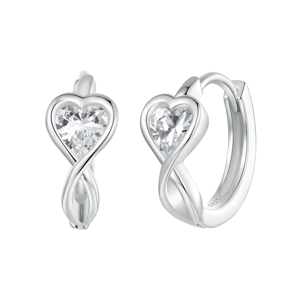 S&S Infinite Love Heart Zirconia Ring & Stud Earrings Set | 925 Silver Platinum Plated | Romantic | S&S Collection