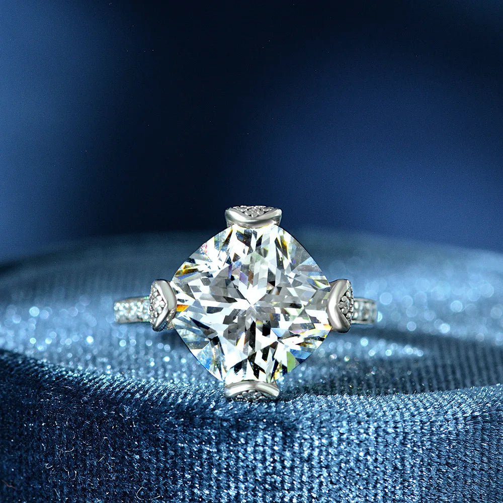 MuShan Jewelry Factory New 6 Carat High Carbon Diamond Ring 11*11 White G Color Ice Flower Cut Engagement Ring Women Set
