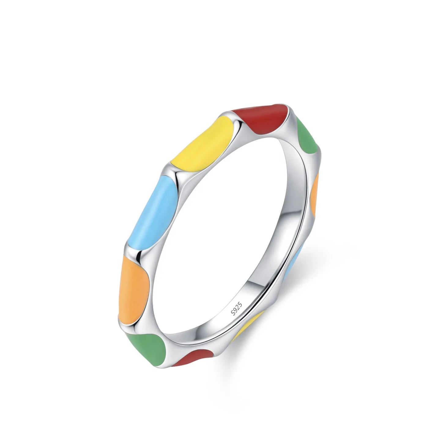 925 Sterling Silver Colorful Retro Enamel Earring Ring Rainbow Jewelry Set Gift Set