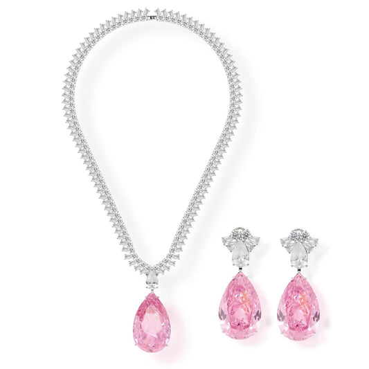 Luxury Design Large Teardrop Pendant Pear Cut Shiny Cubic Zirconia Luxury Women Party Jewelry Sets