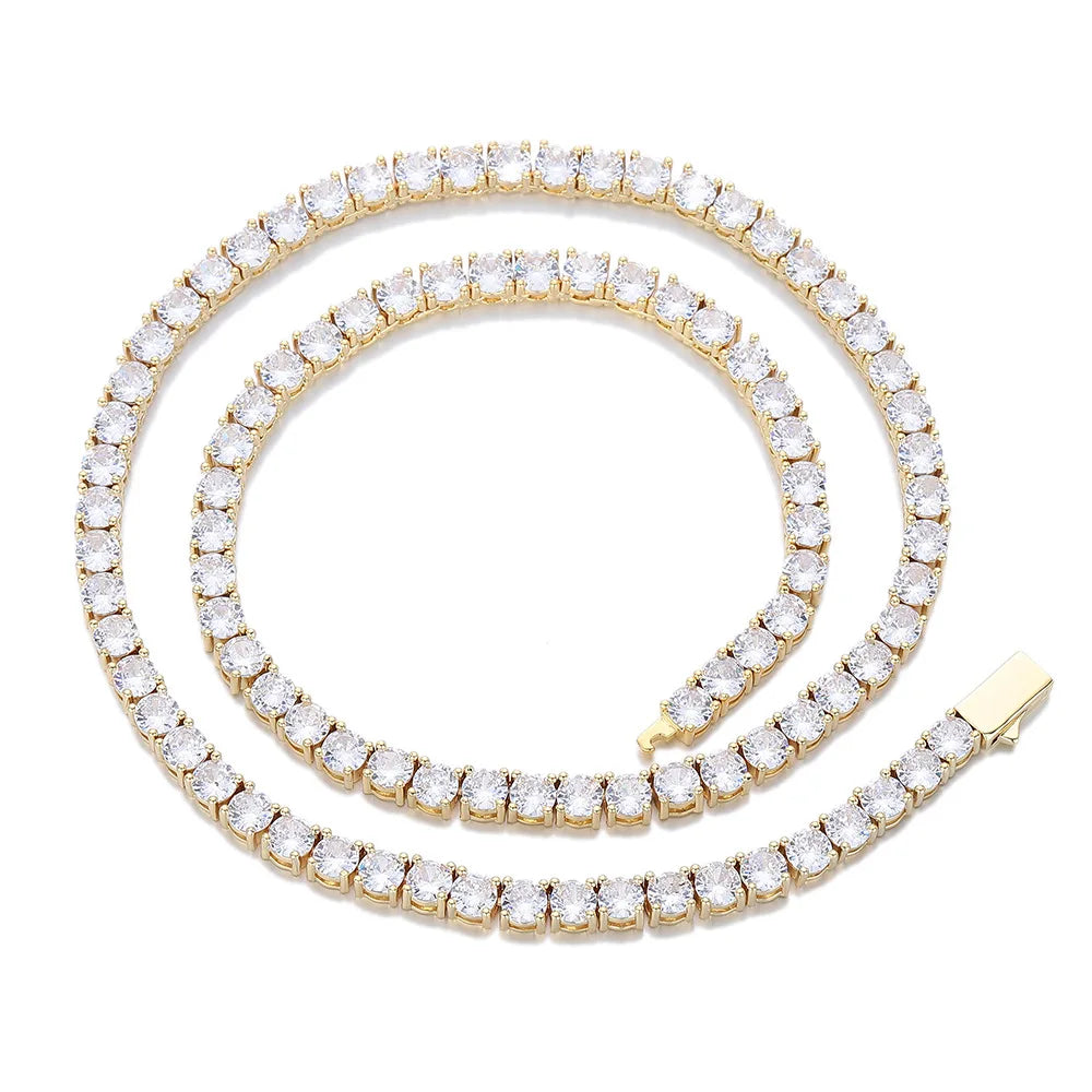 S&S 4mm Iced Out CZ Tennis Chain Necklace — Coloured Zircon | Gold, Silver & Black | S&S Collection