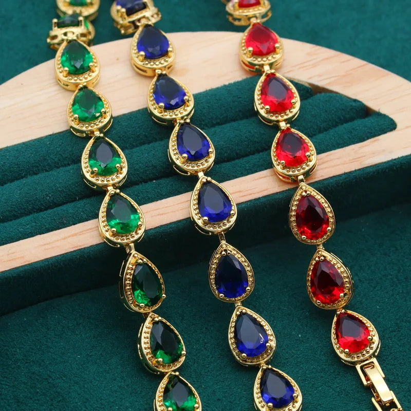 XOTICA 18K Gold Women's Accessories Water Drop Zircon Beaded Bracelets and Trendy Alloy Jewelry Set Perfect Wedding Gift