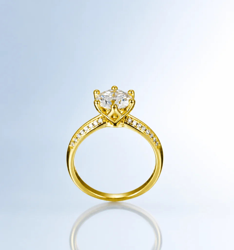Gioiellieri Glam Half Pave Shank Cultivated Diamond Fashion Ring 2ct D VVS1 Round Brilliant Cut 9K-18K Gold Premium Fine Jewelry